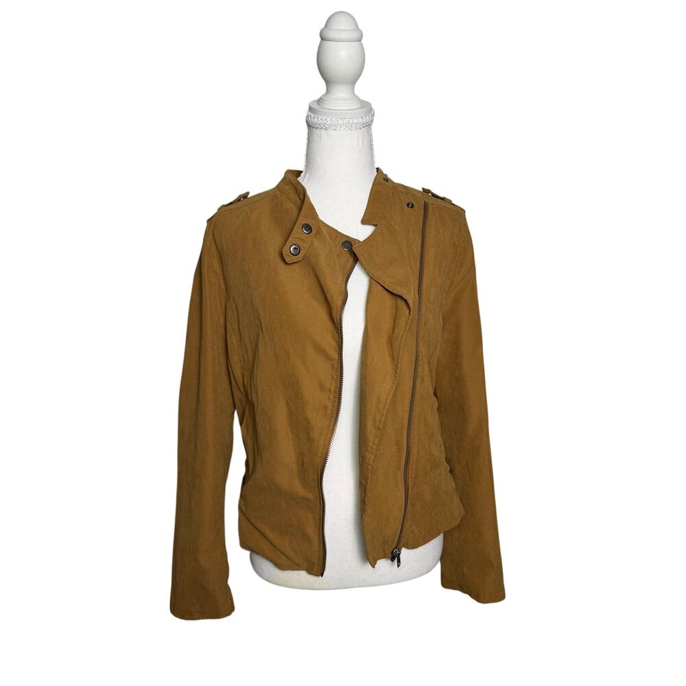 Be Cool Los Angeles Camel Faux Suede Moto Jacket Asymmetrical Zip